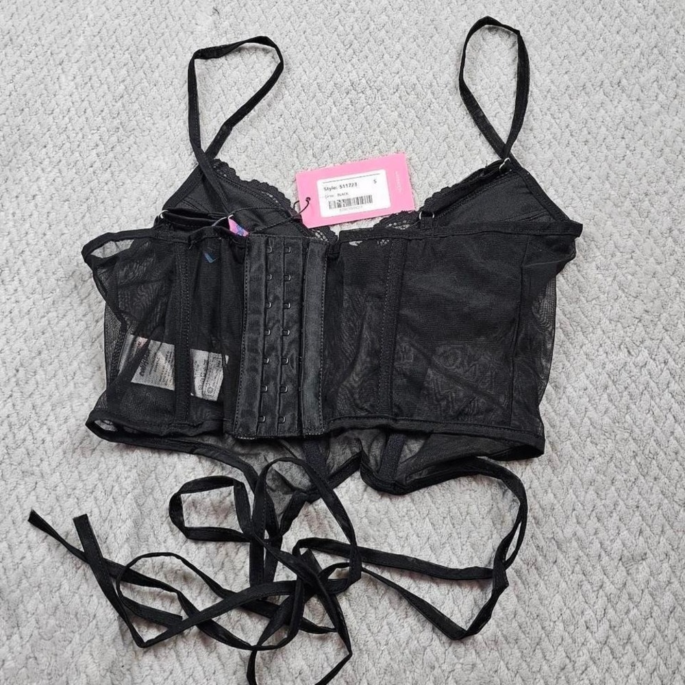 Edikted Black Lace Corset Top w/ Garter Straps